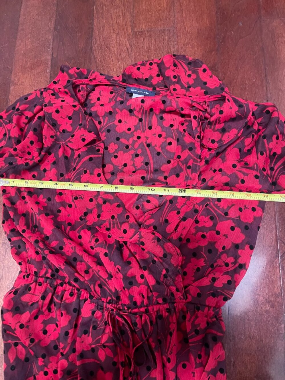 Tommy Hilfiger Red Floral Flocked Dot Wrap Midi Dress NWT Size 2 - Picture 9 of 10